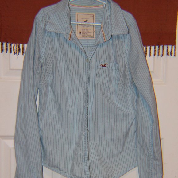 Like New Kids Hollister Size Medium Blue Striped Button up - Picture 1 of 3